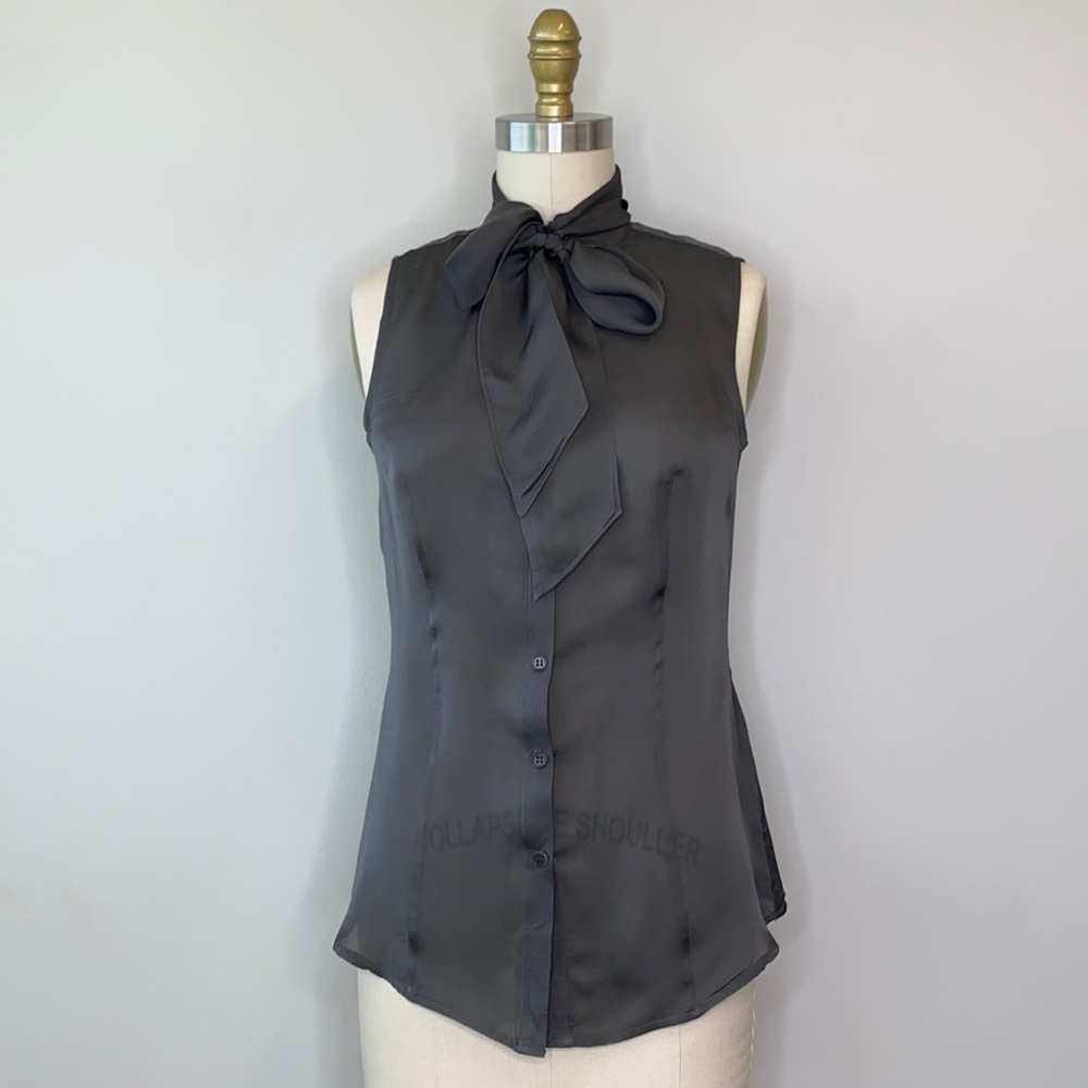 Club Monaco Silk Sage Sleeveless Pussy Bow Blouse